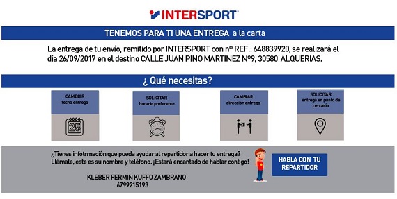 intersport envíos devoluciones